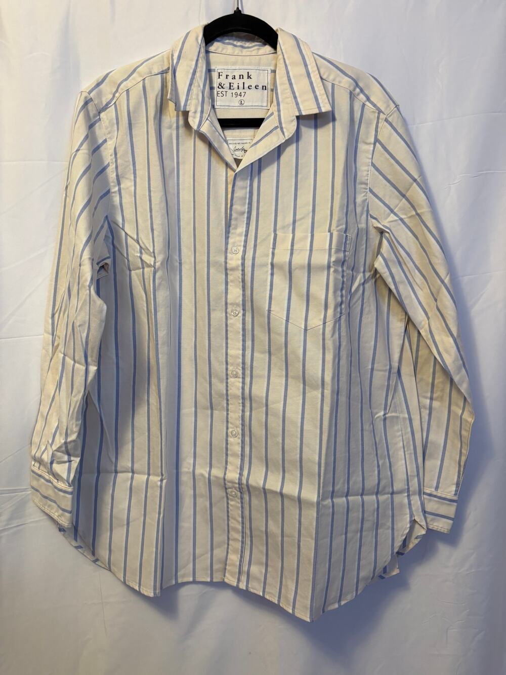 Frank & Eileen Joedy Top White Blue Striped Long Sleeve Shirt Women's Sz L